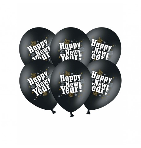6 Ballons Lot de 6 Ballons de Décoration "Happy New Year"happy new year noir