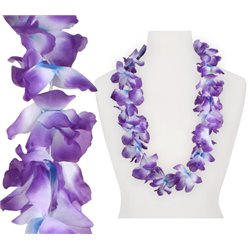 Collier Tahiti à 40 fleurs de 1 m en Violet Blanc Bleu