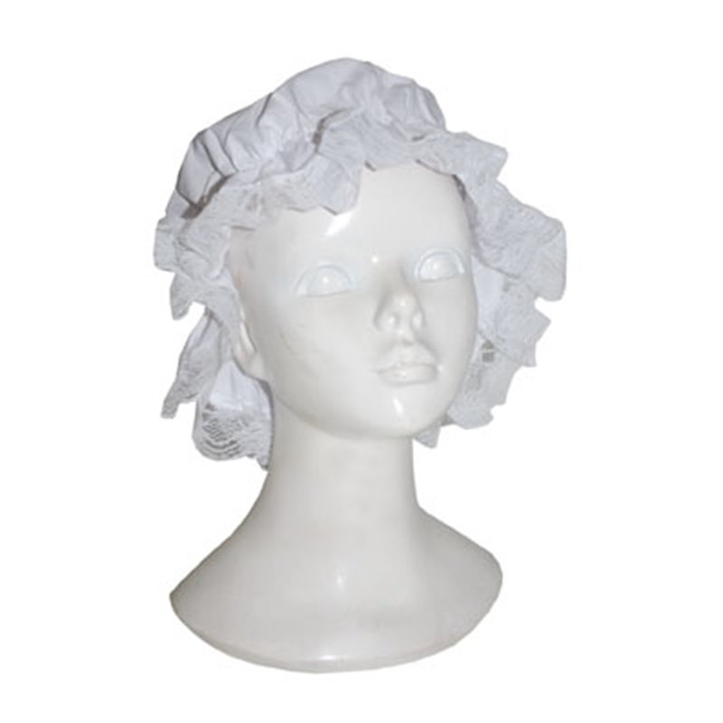 Bonnet de nuit blanc pour femme, en tissu et en forme de charlotte