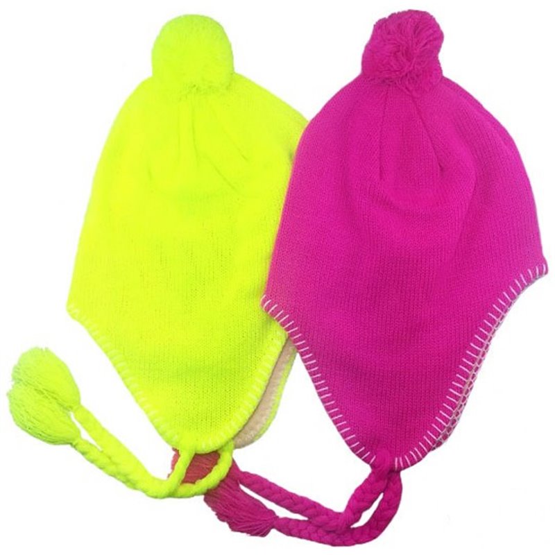 Bonnet Péruvien avec Pompons Fluo