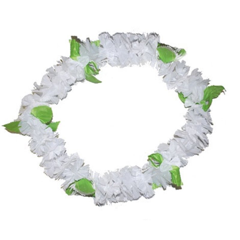 Collier Tahiti épais blanc et feuilles vertes