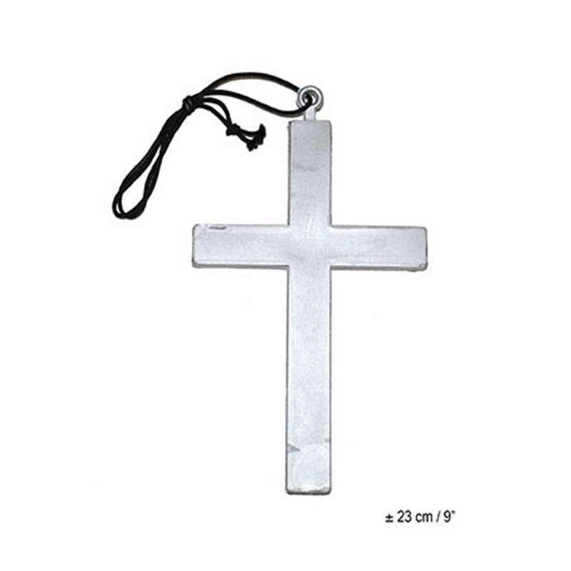 Collier croix en plastique argent 23cm