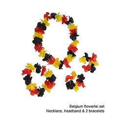 Set de 2 bracelets, collier et couronne à fleurs drapeau Belgique