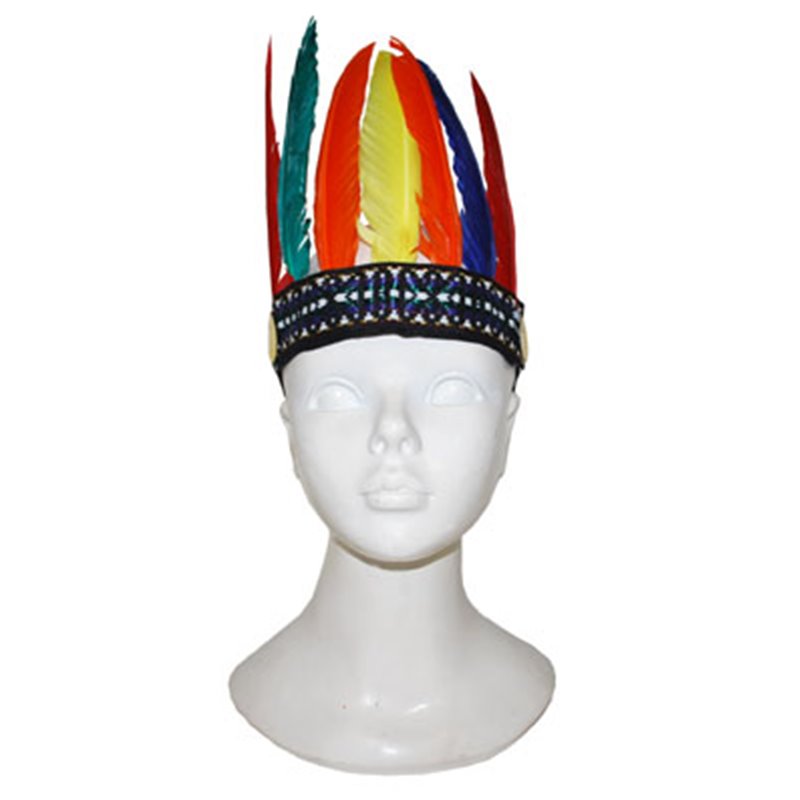 Bandeau coiffe d'Indien avec plumes colorées