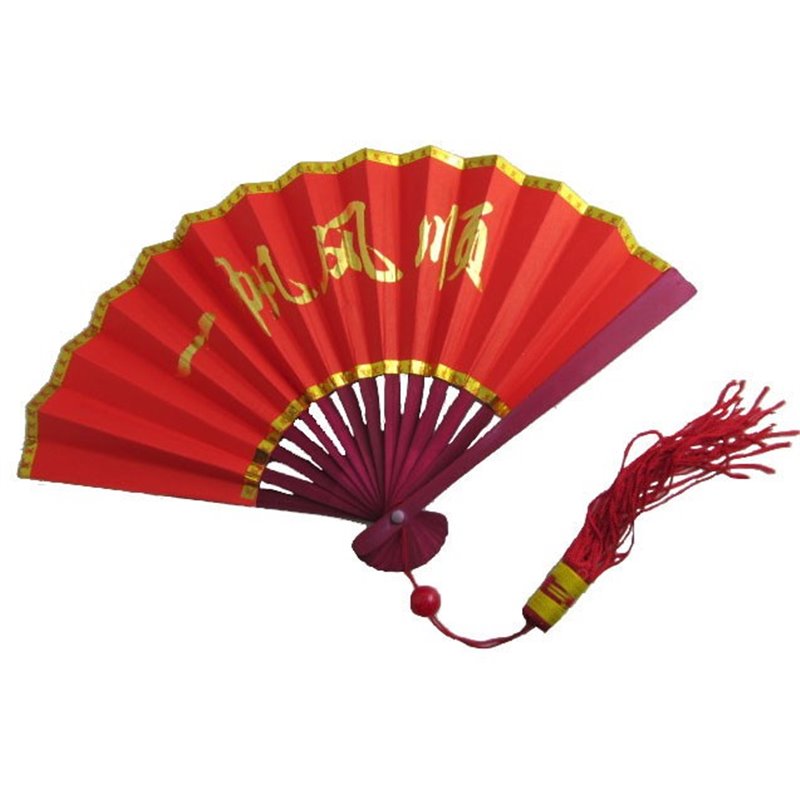 Éventail Chinois Rouge avec Pompon