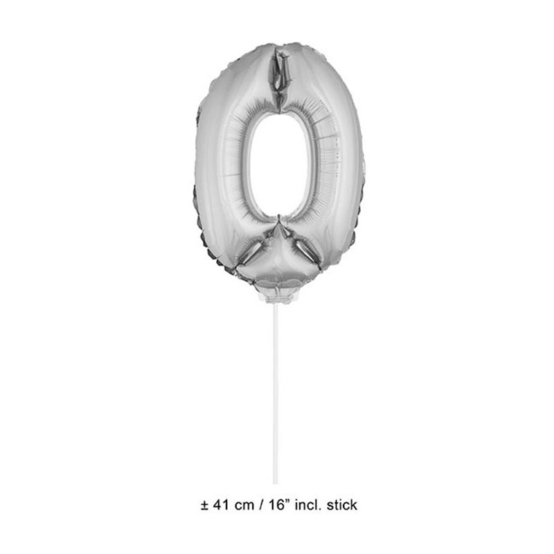 Ballon Chiffre 0 à 9 Argenté avec Bâton 41 cm