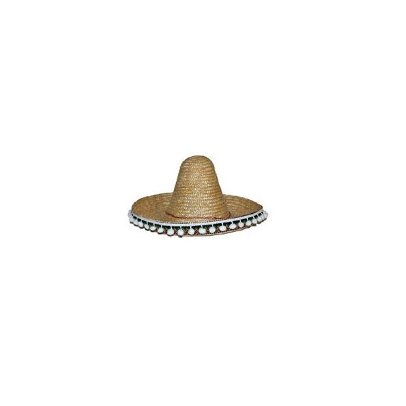 Sombrero en Paille de Couleurs Différentes avec Pompons Blanc 50 cm