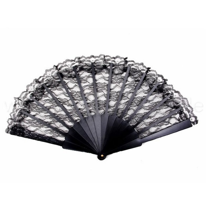Éventail En Dentelle Noir - Accessoire Halloween, Danse Ou Décoration Gothique | Taille 50x27cm