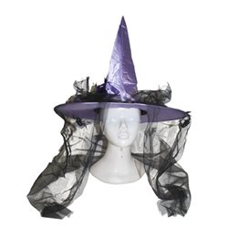 Chapeau de sorcière violet à voile fin