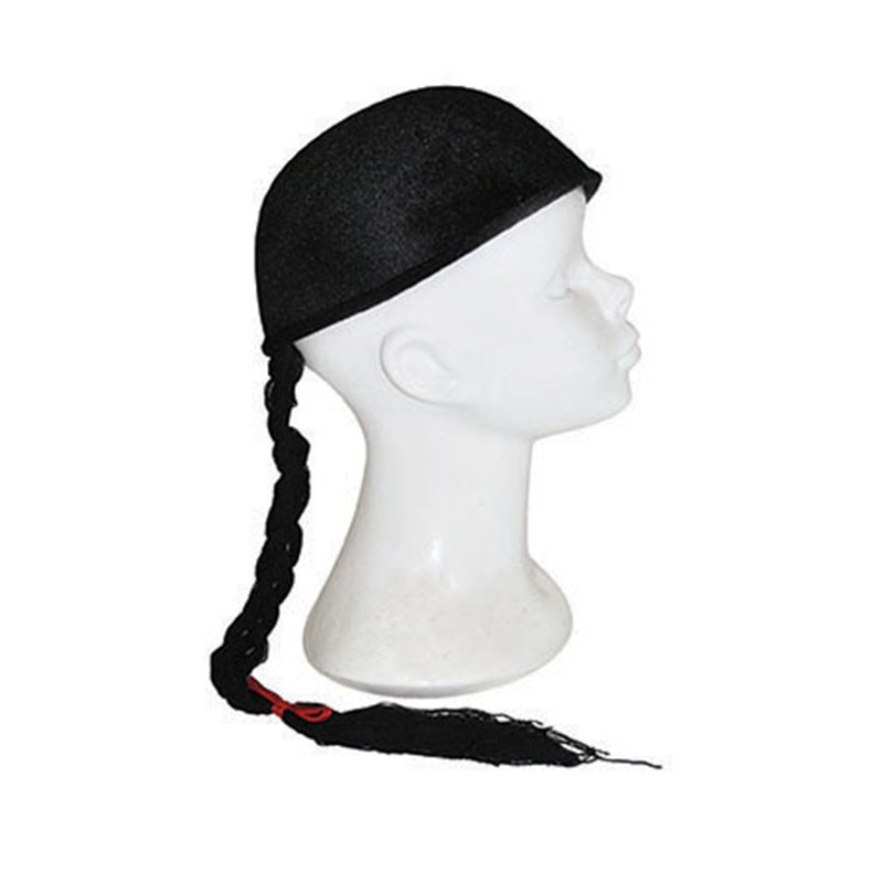 Chapeau chinois avec tresse Noir