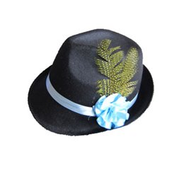Chapeau Tyrolien Feutrine Noir avec Plume et Ruban