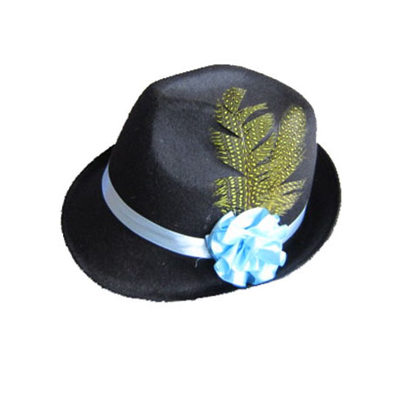 Chapeau Tyrolien Feutrine Noir avec Plume et Ruban