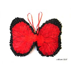 Ailes de papillon à plumes rouges et noires 68cm