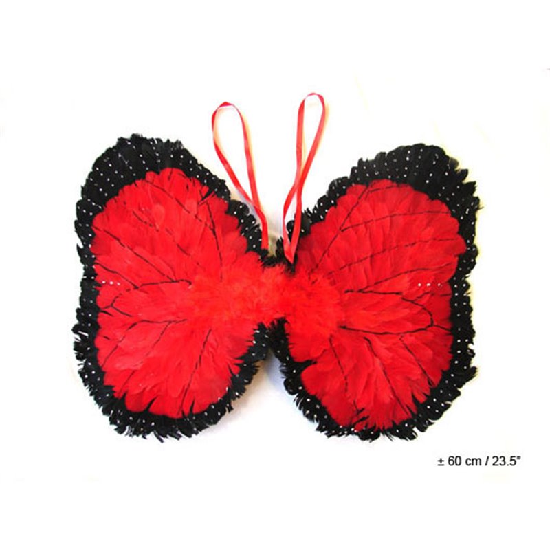 Ailes de papillon à plumes rouges et noires 68cm