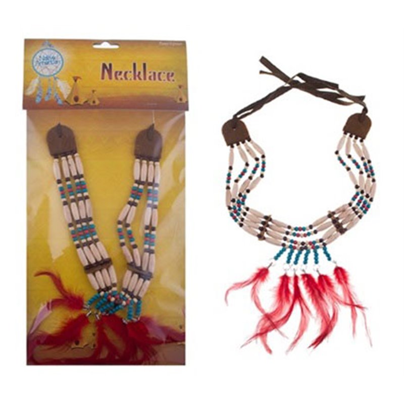 Collier tribal d'indien à plumes rouges