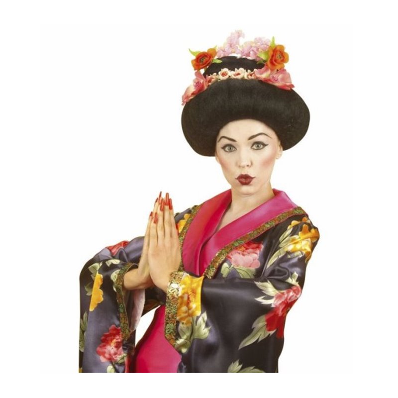Perruque Geisha avec Fleurs Luxe