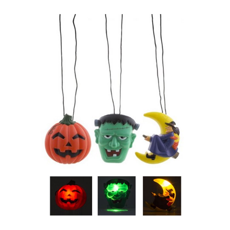 Collier avec pendentif lumineux LED Halloween Mix.