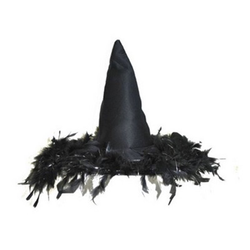 Chapeau de Sorcière avec Plumes Noir