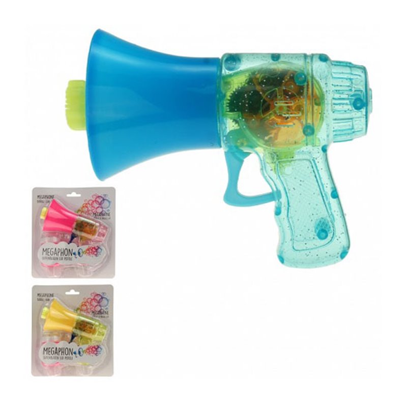 Pistolet à Bulles Lumineux Mégaphone Coloris Jaune Bleu et rose