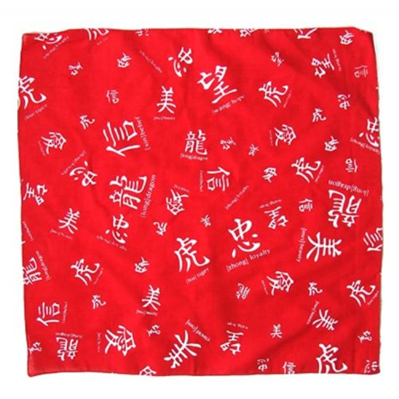 Bandana Rouge Imprimé Symboles Chinois