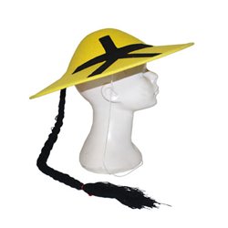 Chapeau asiatique jaune avec tresse