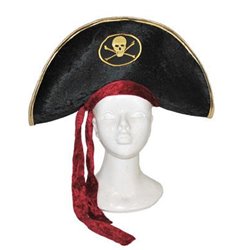 Chapeau de pirate noir avec ruban rouge