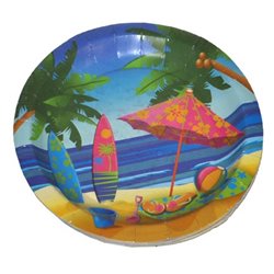 Lot de 8 Assiettes en Carton à Motif Plage et Palmiers