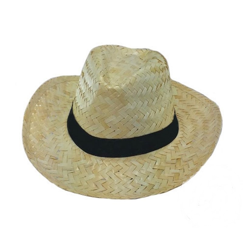 Chapeau Al Capone en Paille Couleur Nature avec Bandeau Noir