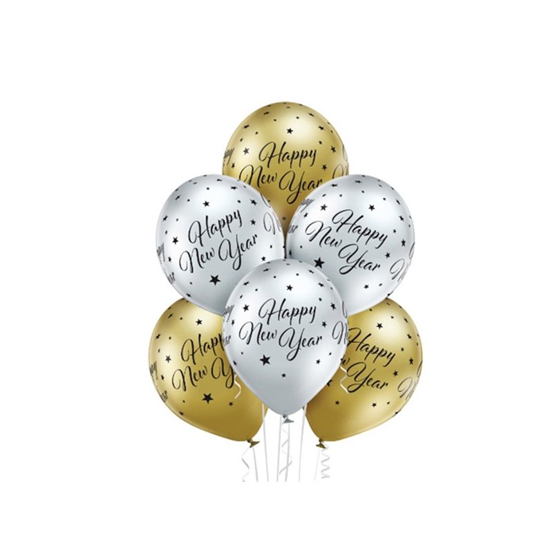 lot de 6 ballons de fête motif happy new year mix 30cm