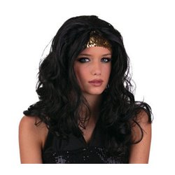 perruque cheveux longs gogo danseuse noir & or