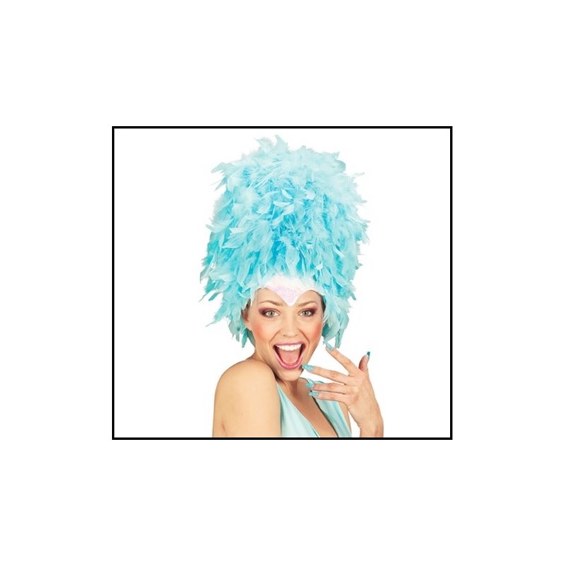 coiffe carnaval de rio à plumes luxe turquoise