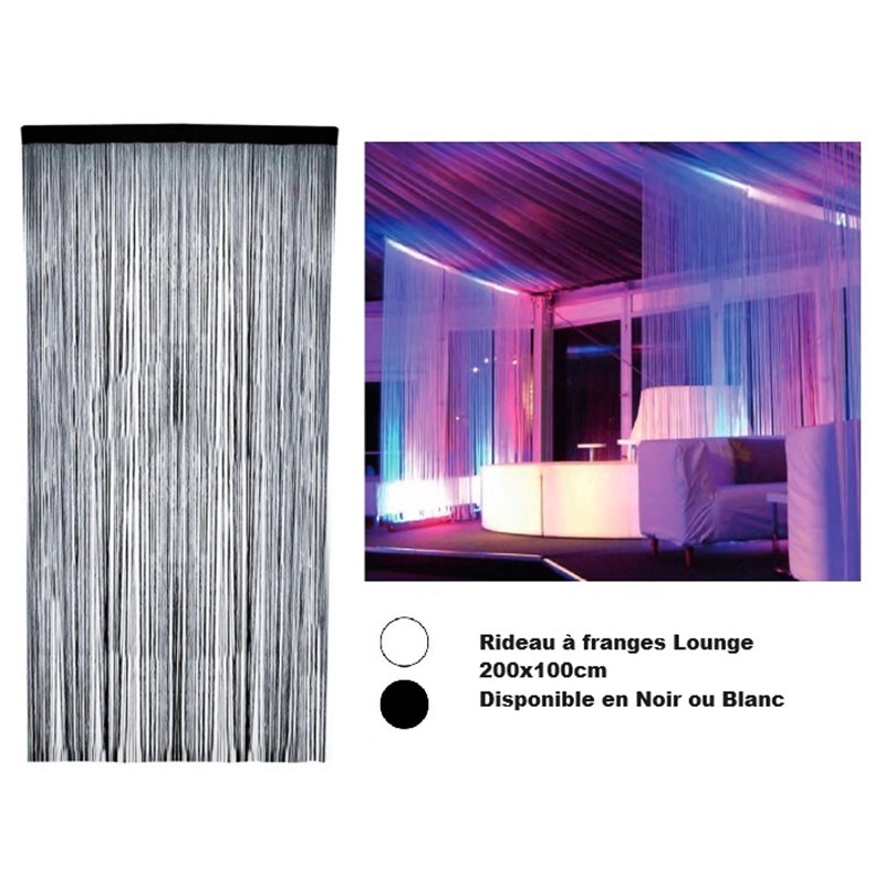rideau de salon à franges lounge noir 2x1m