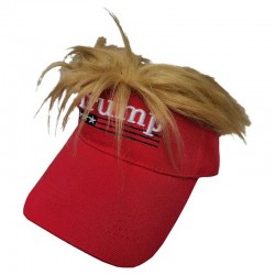 Casquette Trump rouge avec demi moumoute blonde adulte