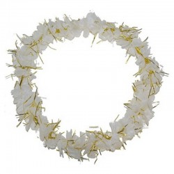 Collier de fleurs Tahiti blanches avec fils dorés 1m