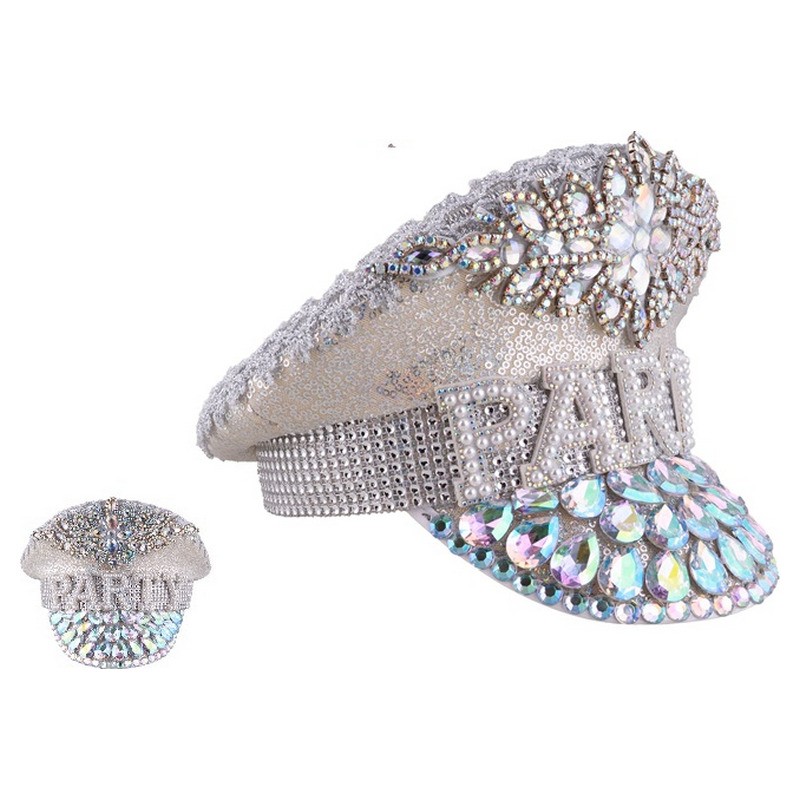 Casquette géante avec strass argent adulte