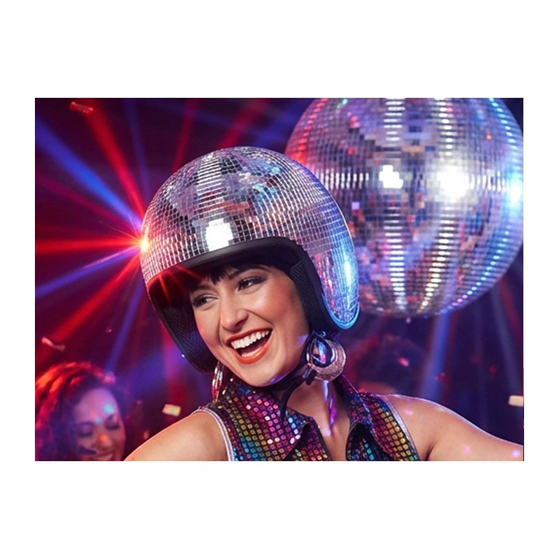 Casque disco boule à facettes miroir argent adulte