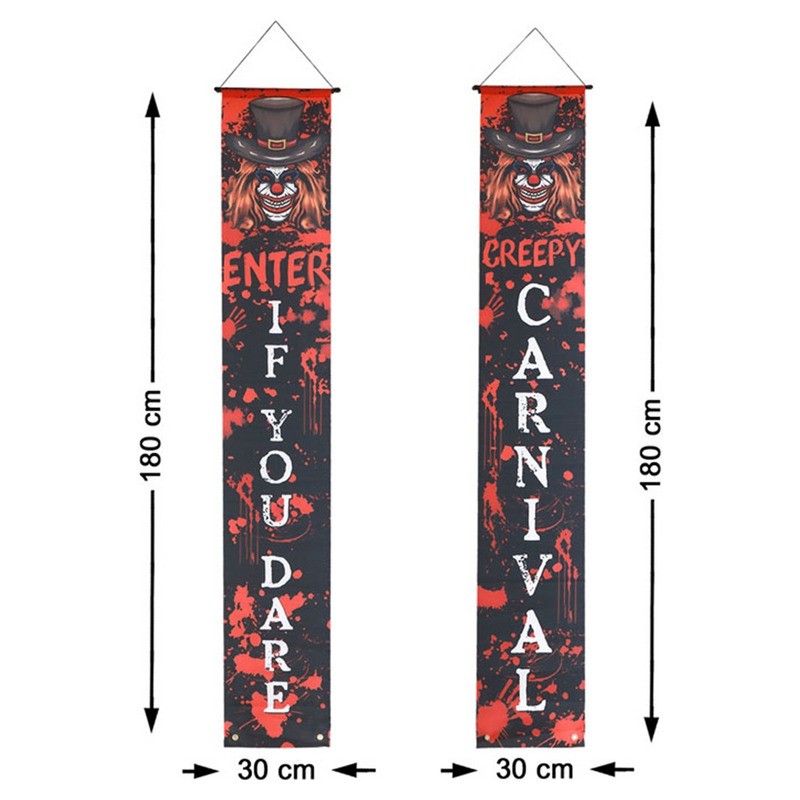Lot de 2 bannières Halloween clown noir et rouge 180x30cm
