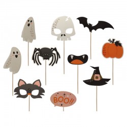 Lot de 10 masques photoprops Halloween mix 25 cm