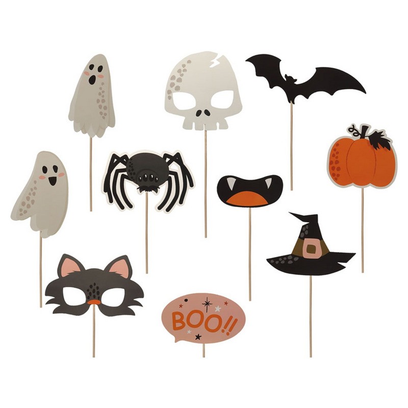 Lot de 10 masques photoprops Halloween mix 25 cm