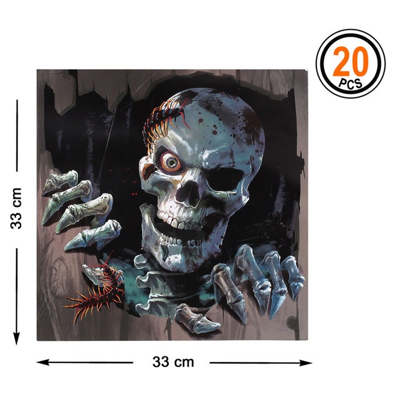 Lot de 20 serviettes squelette Halloween en papier 33x33cm