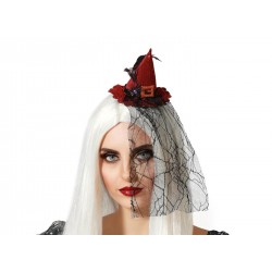 Pince à cheveux Halloween mini chapeau rouge avec voile
