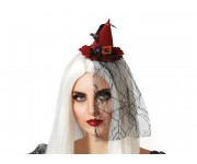 Pince à cheveux Halloween mini chapeau rouge avec voile