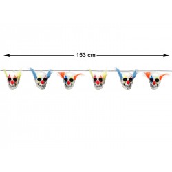 Guirlande Halloween avec 6 crânes de clown d'horreur 1,53m