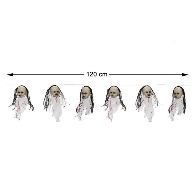 Guirlande lumineuse LED avec têtes de bébés poupées zombies 1,2 m