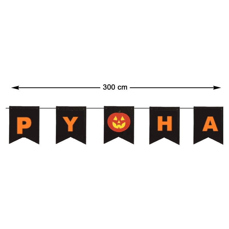 Guirlande fanions noir motif Happy Halloween orange 3m