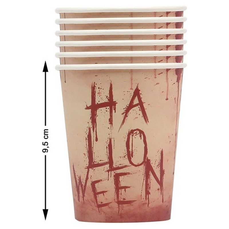 Lot de 6 verres sanglants Halloween en carton 9 cm