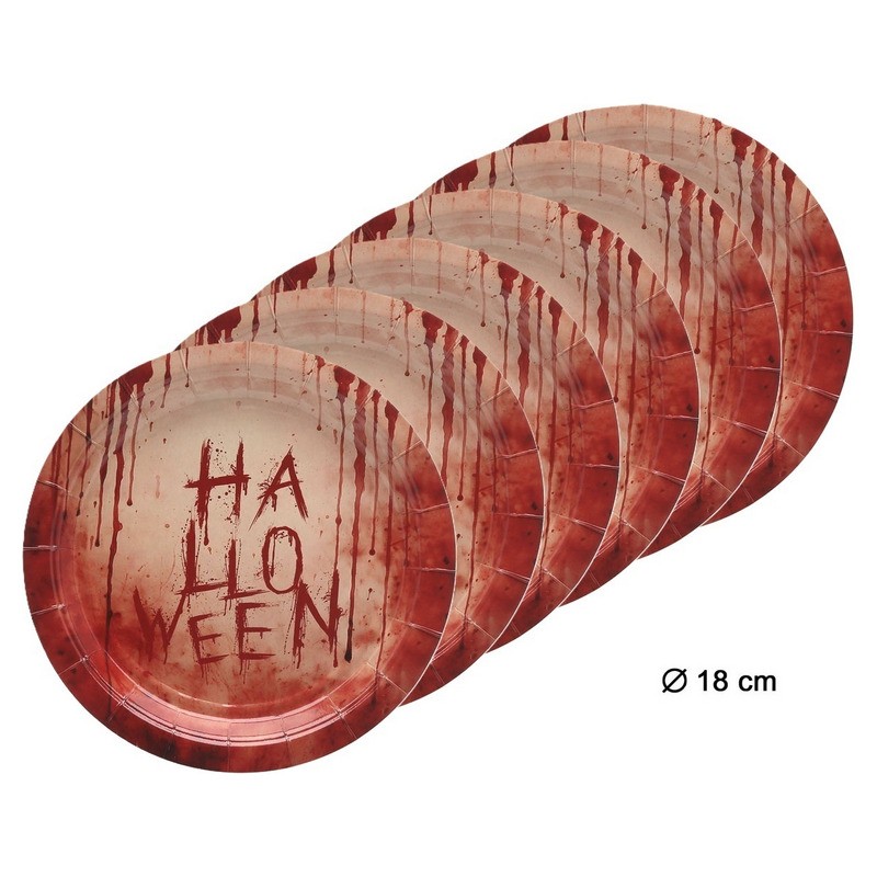 Lot de 6 assiettes sanglantes Halloween en carton 18cm
