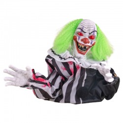 Clown de table d'horreur lumineux sonore et motorisé 35 cm