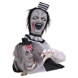 Clown de table d'horreur lumineux, sonore et motorisé 65 cm