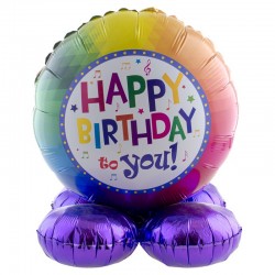 Ballon aluminium Happy Birthday sur pied 50cm